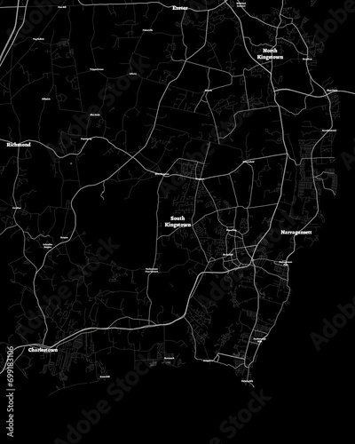 South Kingstown Rhode Island Map, Detailed Dark Map of South Kingstown Rhode Island photo