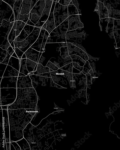 Warwick Rhode Island Map, Detailed Dark Map of Warwick Rhode Island photo