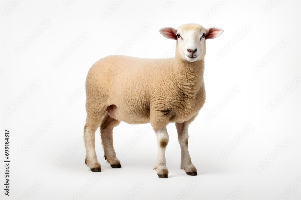 Fototapeta premium Sheep Posing on a White Background