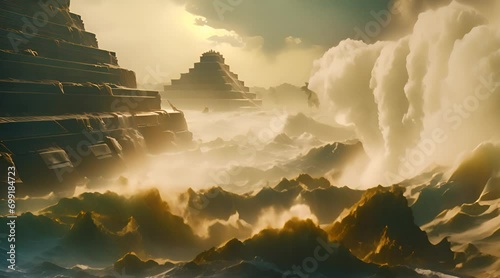Great Flood in Ancient Sumerian City From The Epic of Gilgamesh Deluge photo