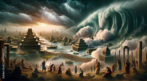 Great Flood in Ancient Sumerian City From The Epic of Gilgamesh Deluge photo
