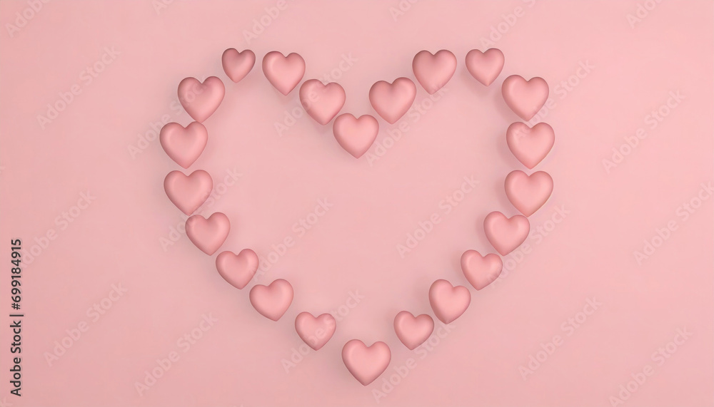 Hearts forming a heart shape on pink, romantic and soft.