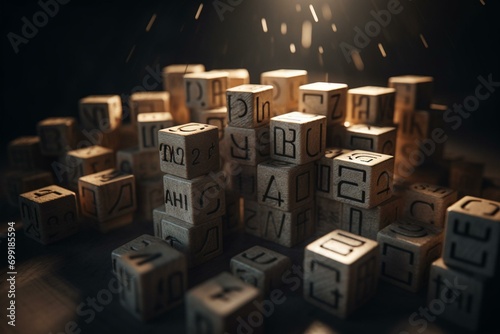Cubes depict egoism and altruism. They form words about oneself or the community. Generative AI photo