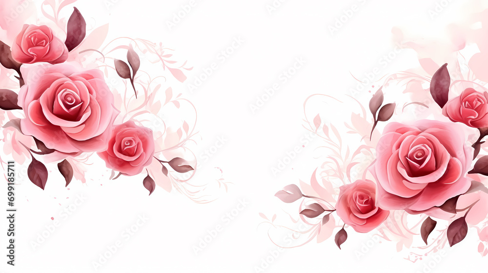 Watercolor Valentine's Day card with rose pattern on white background, decorative flower background pattern, PPT background
