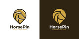 Creative Horse Pin Logo. Horse Head Pin Location Map Linear style Icon Vector Logo Design.