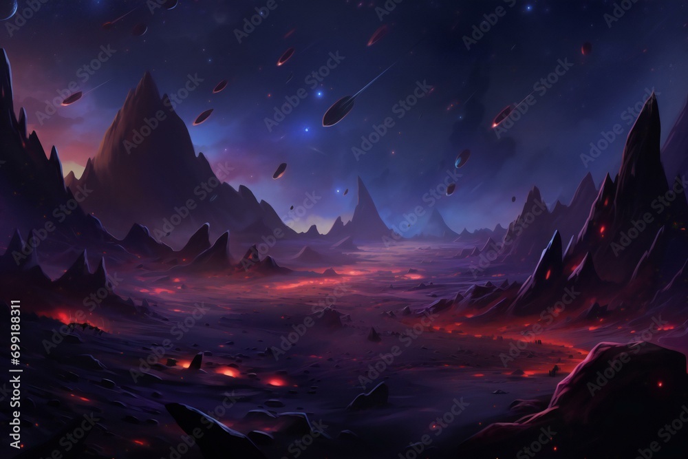 Fantasy alien planet,  illustration of a fantasy alien planet