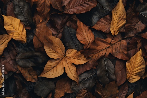 Autumn leaves background,  Top view,  Flat lay,  Nature concept © Nam