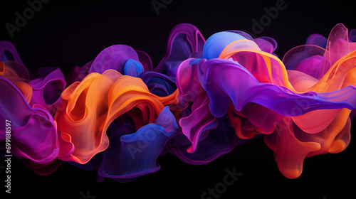 colored floating liquid in the trend colors pink, orange, blue and violet on black background , Ai generated image.