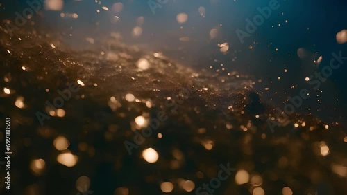 Bronze particles on black background photo