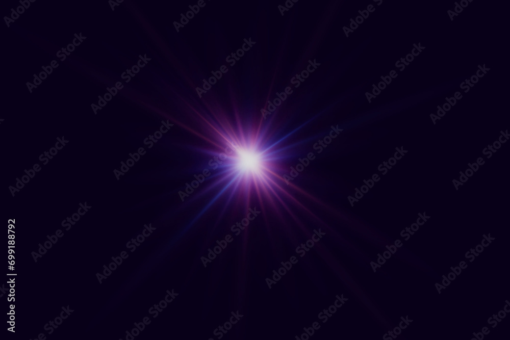 Shining star. Explosion light effect with glare. Magic star with sparkles and light. Lens flare. Flash with rays and spotlight. Futuristic light.