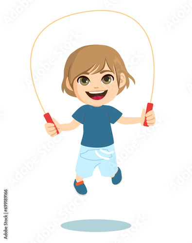 Boy jumping rope vector ill...