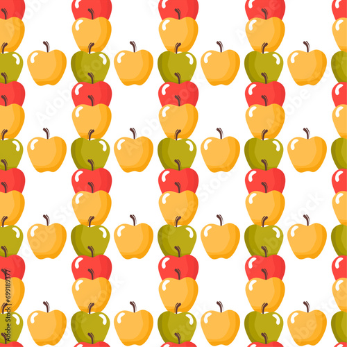 Seamless polka dot, symmetrical pattern of drawn apples, hearts