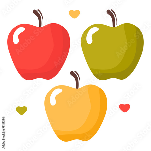Seamless polka dot, symmetrical pattern of drawn apples, hearts