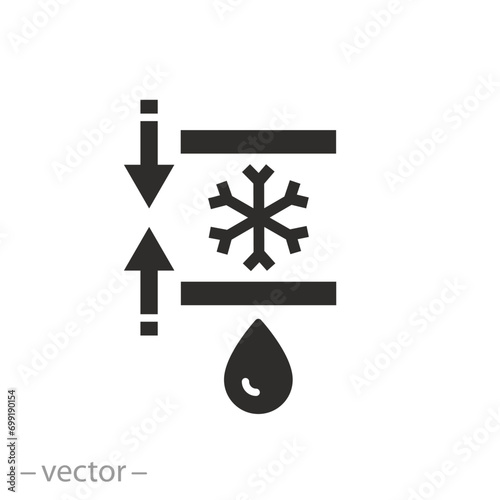 icon of cold pressed, drop with snowflake, press equipment, flat symbol - vector illustration