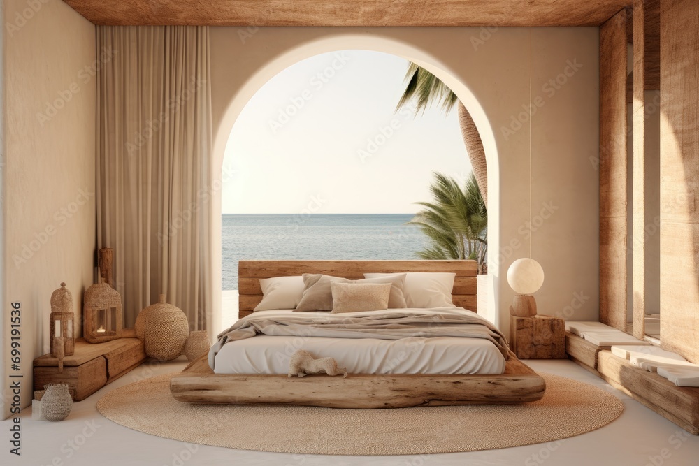 Fototapeta premium A Serene Bedroom Overlooking the Ocean