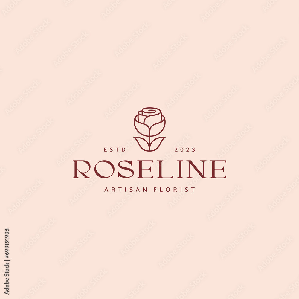 Minimal rose flower logo design with monoline style