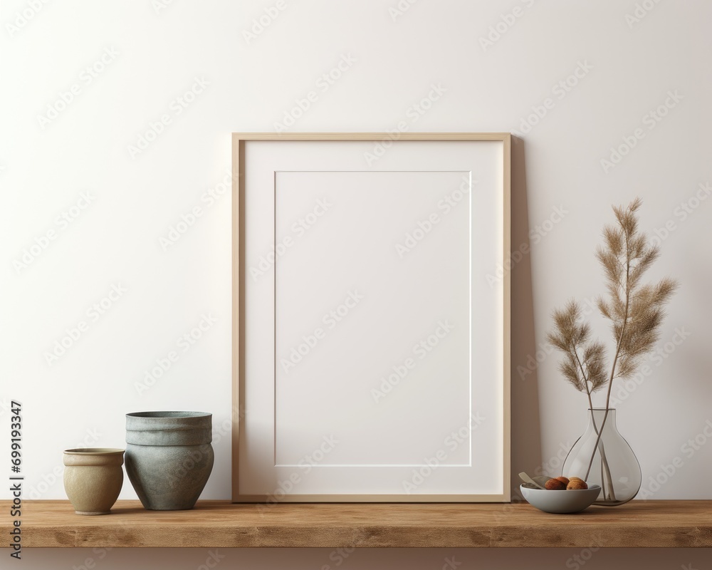 Picture Frame on Wooden Shelf