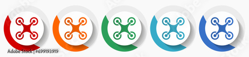 Drone, copter vector icon set, flat icons for logo design, webdesign and mobile applications, colorful round buttons