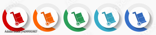 Delivery service, shipping barrow vector icon set, flat icons for logo design, webdesign and mobile applications, colorful round buttons