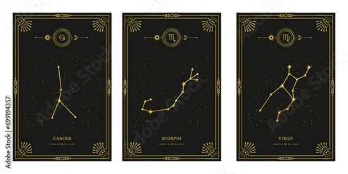 Celestial mystical zodiacal horoscope constellations. Zodiac astrology horoscope set.
