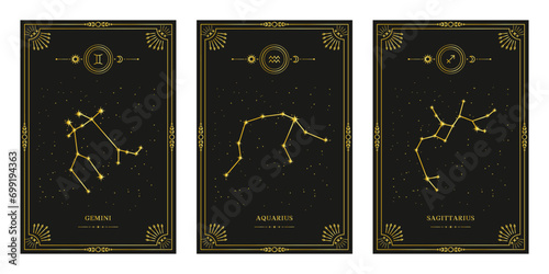 Celestial mystical zodiacal horoscope constellations. Zodiac astrology horoscope set.