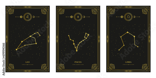 Celestial mystical zodiacal horoscope constellations. Zodiac astrology horoscope set.