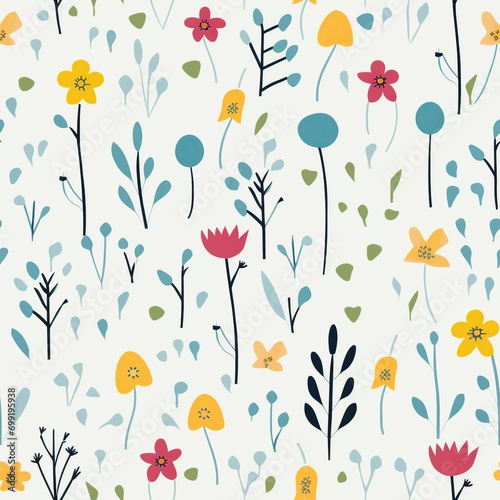 Pattern of spring season theme with flowers, draw illustration style. © Marcela Ruty Romero