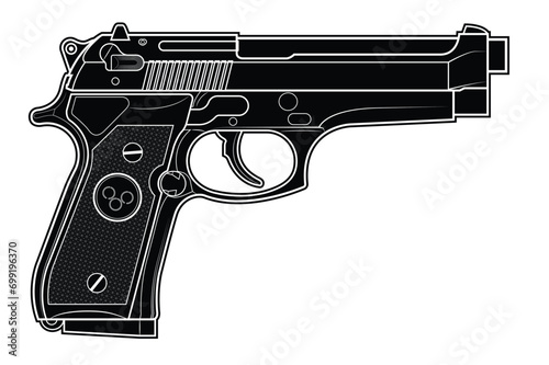 Vector illustration of the Beretta M92 automatic pistol on a white background. Black. Right side. photo