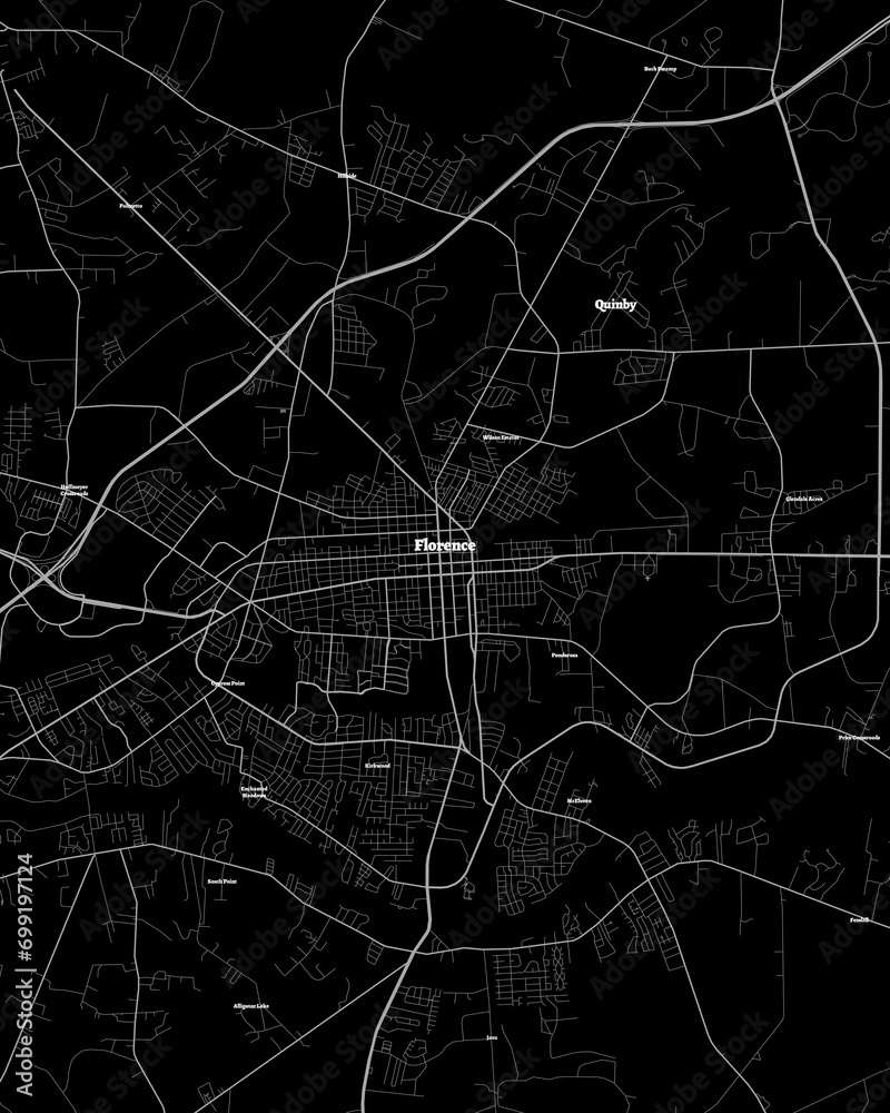 Florence South Carolina Map, Detailed Dark Map of Florence South