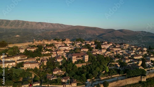 Berat Castle Albania Drone Footage during sunrise