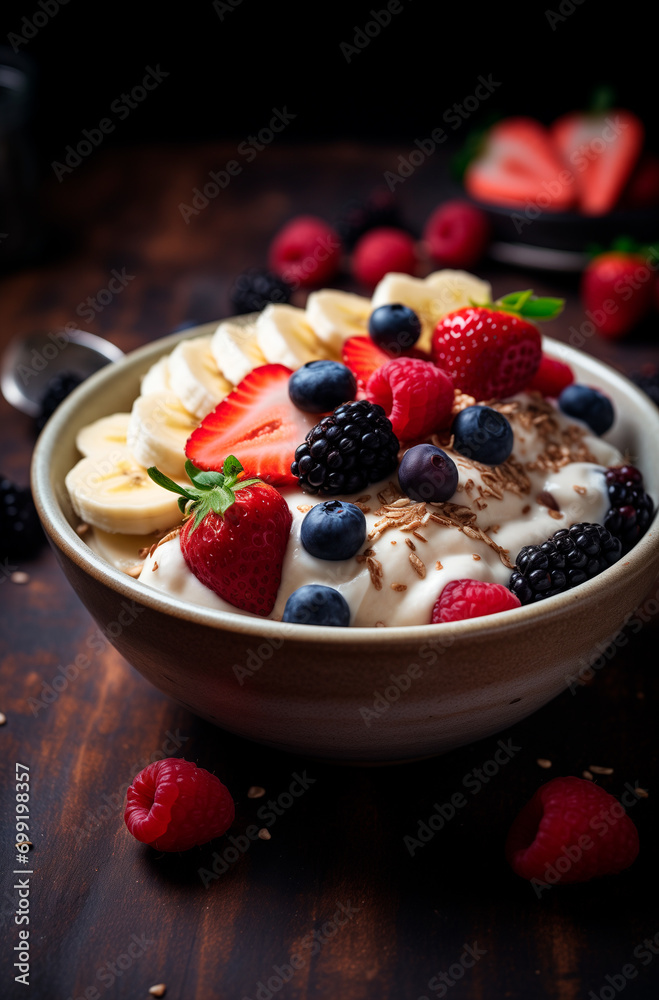 muesli with berries and milk