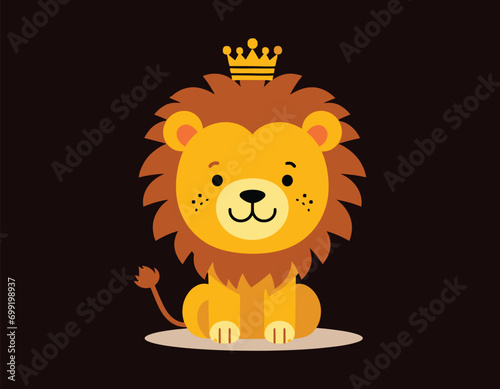 lion with crown cartoon vector isolated on black background