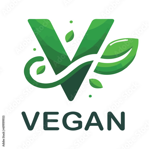 vegan logo vector modern, clean represents veganism, featuring green leaves or plant imagery 