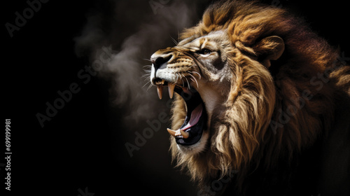 Portrait of a Lion roaring on a black background