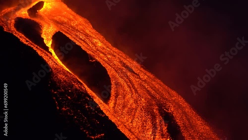 Etna Eruption in Sicily. Lava flow 