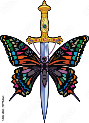 butterfly and dagger tattoo design