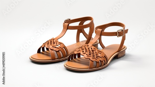 Warm honey-brown sandals with a boho vibe, positioned elegantly on a white surface.