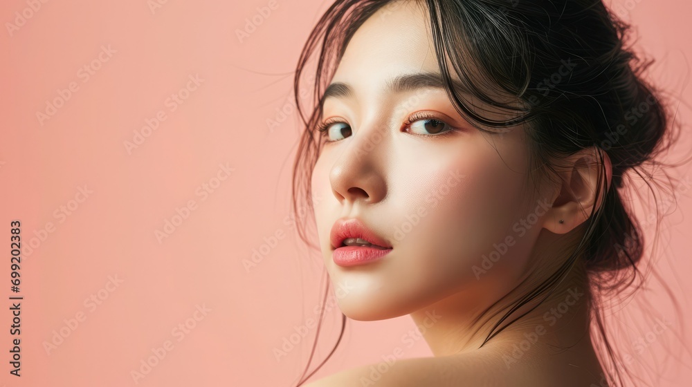 Fototapeta premium Beautiful asian woman model pose, facial beauty