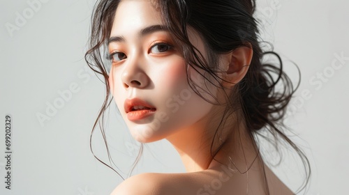 Beautiful asian woman model pose, facial beauty photo