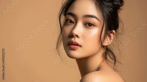 Beautiful asian woman model pose, facial beauty