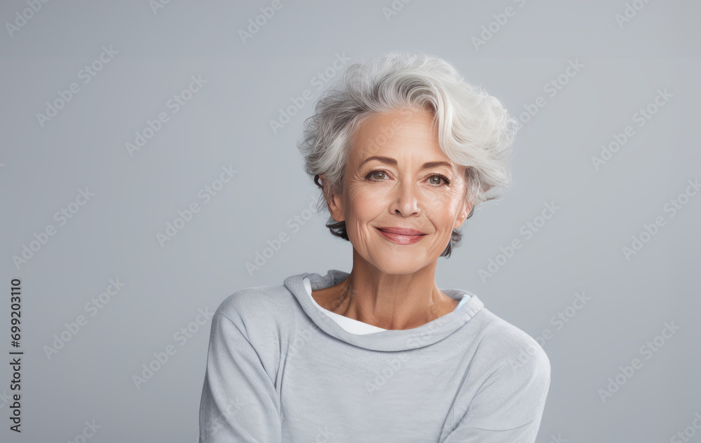 Attractive smiling gray hair woman