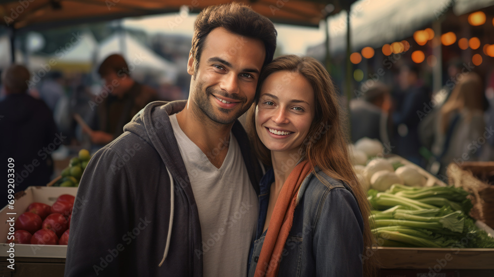 Young beautiful Couple at a Farmers Market