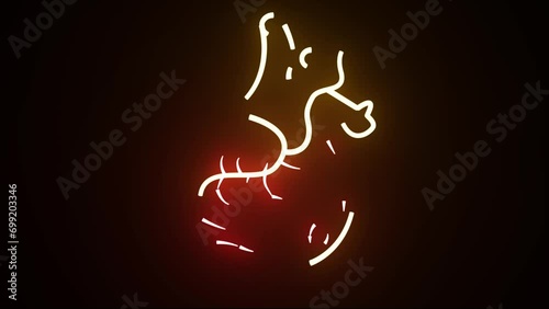 Glowing red and yellow neon human heart animation. Human blood circulation system heartbeat anatomy animation concept. Animation of a breathing glowing human heart photo