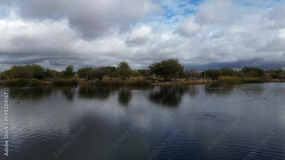 Drone Flight Over Veterans Oasis Park in the Arizona Desert, America, USA. Drone Flight Over Veterans Oasis Park in the Arizona Desert, America, USA.
