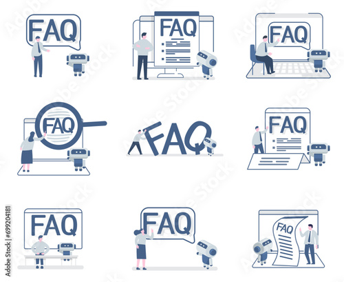 flat design Faqs concept illustration set ,people and Artificial intelligence 