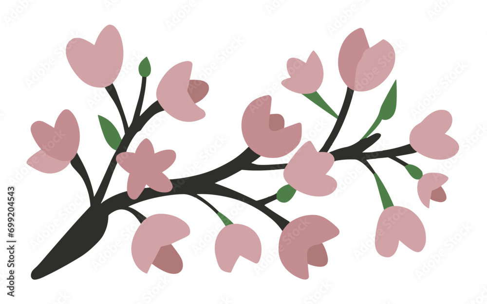 Abstract cherry blossom flowers vector clipart. Spring illustration.