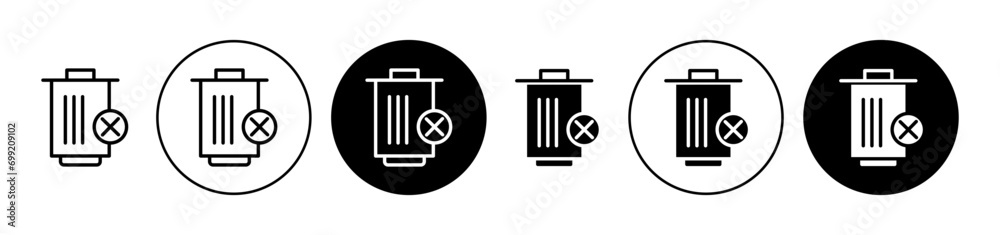 Delete trash can basket icon button. recycle bin metal container or garbage container outline vector logo mark set Delete trash can basket icon button. recycle bin metal container or garbage container outline vector logo mark set