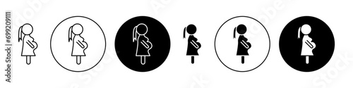 Obstetrician and Gynecologist icon symbol set. woman girl pregnancy consultation with gynecologist outline vector logo. Pregnant female mother delivery care sign set