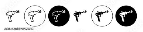 Space gun blaster icon outline sign. kids or children futuristic plastic water or beam ray blaster fantasy gun toy symbol in isolated background art