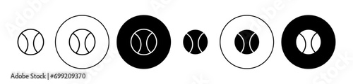 Tennis ball icon logo flat vector. rubber ball for ping pong or cricket game ball symbol in black and white background 